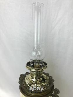 Antique MILLER Brass Fancy Oil Lamp Electrified Parlor Banquet Hurricane Lantern