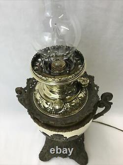 Antique MILLER Brass Fancy Oil Lamp Electrified Parlor Banquet Hurricane Lantern