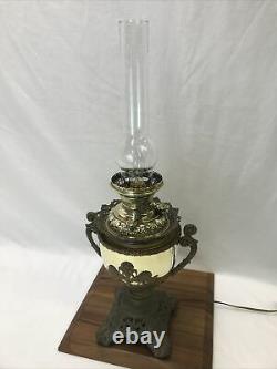 Antique MILLER Brass Fancy Oil Lamp Electrified Parlor Banquet Hurricane Lantern