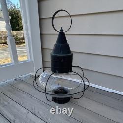 Antique Maritime Metal & Glass Lantern Hanging Lamp Vintage Nautical Decor Light