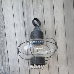 Antique Maritime Metal & Glass Lantern Hanging Lamp Vintage Nautical Decor Light