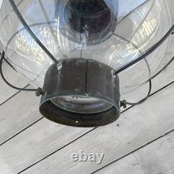 Antique Maritime Metal & Glass Lantern Hanging Lamp Vintage Nautical Decor Light