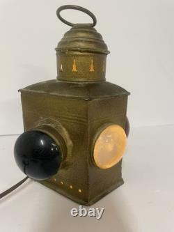 Antique Maritime Signal Lantern Brass Copper Multi-Color Lens Converted Electric