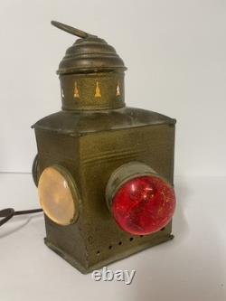 Antique Maritime Signal Lantern Brass Copper Multi-Color Lens Converted Electric