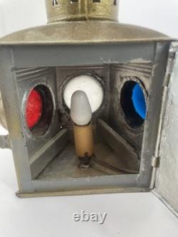 Antique Maritime Signal Lantern Brass Copper Multi-Color Lens Converted Electric