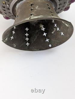 Antique Middle Eastern Jeweled Brass Lantern Pierced Boho Moorish Table Lamp
