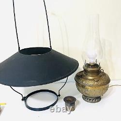 Antique Miller Lamp General Store Hanging Oil Lamp with Solid Tin Shade 33 x 21