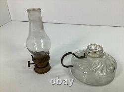 Antique Miniature Finger Lamp Clear Swirl Glass Kerosene Oil Lamp