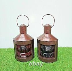 Antique Minor Lamp Decor Vintage Home Set of 2 Oil Lamp Red & Green Lantern