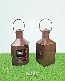 Antique Minor Lamp Decor Vintage Home Set of 2 Oil Lamp Red & Green Lantern