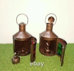 Antique Minor Lamp Decor Vintage Home Set of 2 Oil Lamp Red & Green Lantern