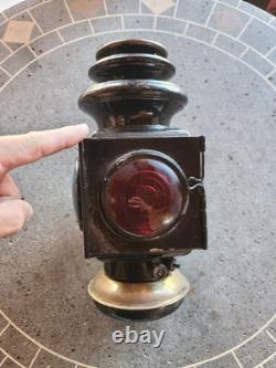 Antique Model T Ford Kerosene Lantern JNO. W Brown Mfg. Model 115 Red Blue Clear