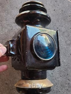 Antique Model T Ford Kerosene Lantern JNO. W Brown Mfg. Model 115 Red Blue Clear