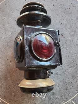 Antique Model T Ford Kerosene Lantern JNO. W Brown Mfg. Model 115 Red Blue Clear