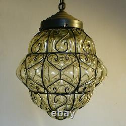 Antique Murano Art Deco Caged Glass Lantern Hanging Ceiling Light Vintage