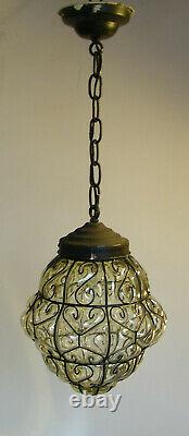 Antique Murano Art Deco Caged Glass Lantern Hanging Ceiling Light Vintage