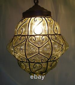 Antique Murano Art Deco Caged Glass Lantern Hanging Ceiling Light Vintage