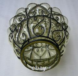 Antique Murano Art Deco Caged Glass Lantern Hanging Ceiling Light Vintage