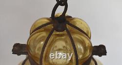 Antique Murano Hand Blown Caged Glass Lantern Ceiling Light Vintage Italy