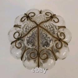 Antique Murano Hand Blown Caged Glass Lantern Ceiling Light Vintage Italy -see