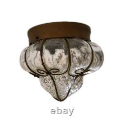 Antique Murano Hand Blown Caged Glass Lantern Ceiling Light Vintage Italy -see