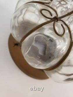 Antique Murano Hand Blown Caged Glass Lantern Ceiling Light Vintage Italy -see