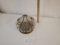 Antique Murano Hand Blown Caged Glass Lantern Ceiling Light Vintage Italy -see