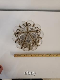 Antique Murano Hand Blown Caged Glass Lantern Ceiling Light Vintage Italy -see