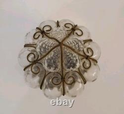 Antique Murano Hand Blown Caged Glass Lantern Ceiling Light Vintage Italy -see