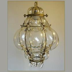 Antique Murano Hand Blown Caged Glass Lantern Hanging Ceiling Light Vintage