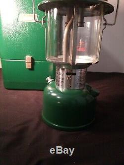 Antique NEW 3/81 Model 220K Coleman Lantern with Vintage Green Metal Coleman Case
