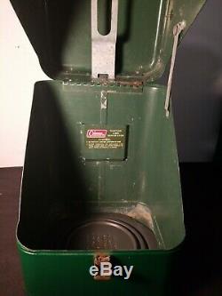 Antique NEW 3/81 Model 220K Coleman Lantern with Vintage Green Metal Coleman Case