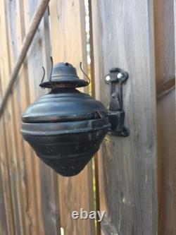 Antique NYC Railroad Train Car Lantern Oil Lamp Cast Iron Wall Mount Bracket