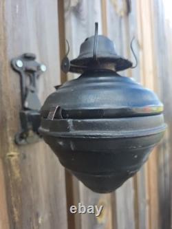 Antique NYC Railroad Train Car Lantern Oil Lamp Cast Iron Wall Mount Bracket