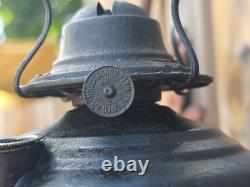 Antique NYC Railroad Train Car Lantern Oil Lamp Cast Iron Wall Mount Bracket