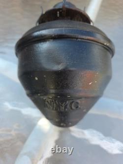 Antique NYC Railroad Train Car Lantern Oil Lamp Cast Iron Wall Mount Bracket