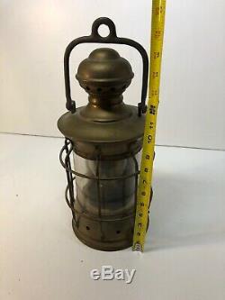 Antique Nautical Lantern Old Brass Vintage Original Patina Ship Light GREAT