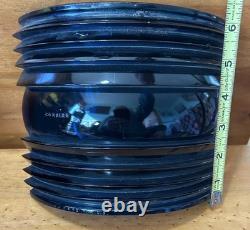 Antique Nautical Marine Cobalt Blue glass Fresnel LARGE Ribbed Corning