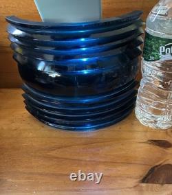 Antique Nautical Marine Cobalt Blue glass Fresnel LARGE Ribbed Corning
