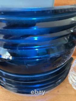 Antique Nautical Marine Cobalt Blue glass Fresnel LARGE Ribbed Corning