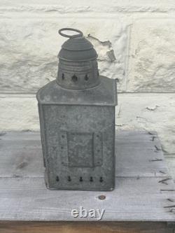 Antique Nautical Marine Lantern Green Glass Lake Erie Vintage Galvanized Steel