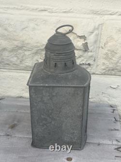 Antique Nautical Marine Lantern Green Glass Lake Erie Vintage Galvanized Steel