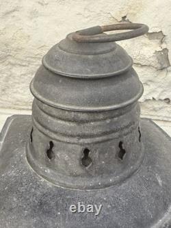 Antique Nautical Marine Lantern Green Glass Lake Erie Vintage Galvanized Steel
