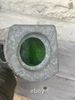 Antique Nautical Marine Lantern Green Glass Lake Erie Vintage Galvanized Steel