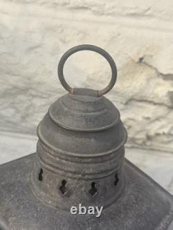 Antique Nautical Marine Lantern Green Glass Lake Erie Vintage Galvanized Steel