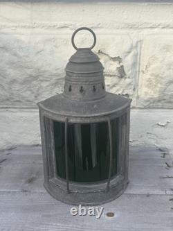 Antique Nautical Marine Lantern Green Glass Lake Erie Vintage Galvanized Steel