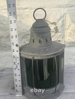Antique Nautical Marine Lantern Green Glass Lake Erie Vintage Galvanized Steel