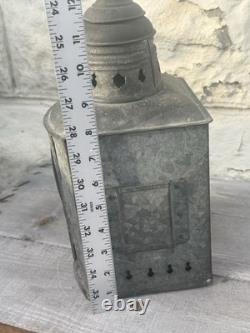 Antique Nautical Marine Lantern Green Glass Lake Erie Vintage Galvanized Steel