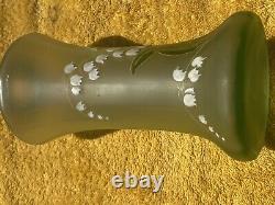 Antique Oil Lamp W & W Kosmos Brass Burner Green Glass Hand Painted