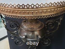 Antique Ornate Brass & Iron B & H Oil Lantern with Chain Yoke